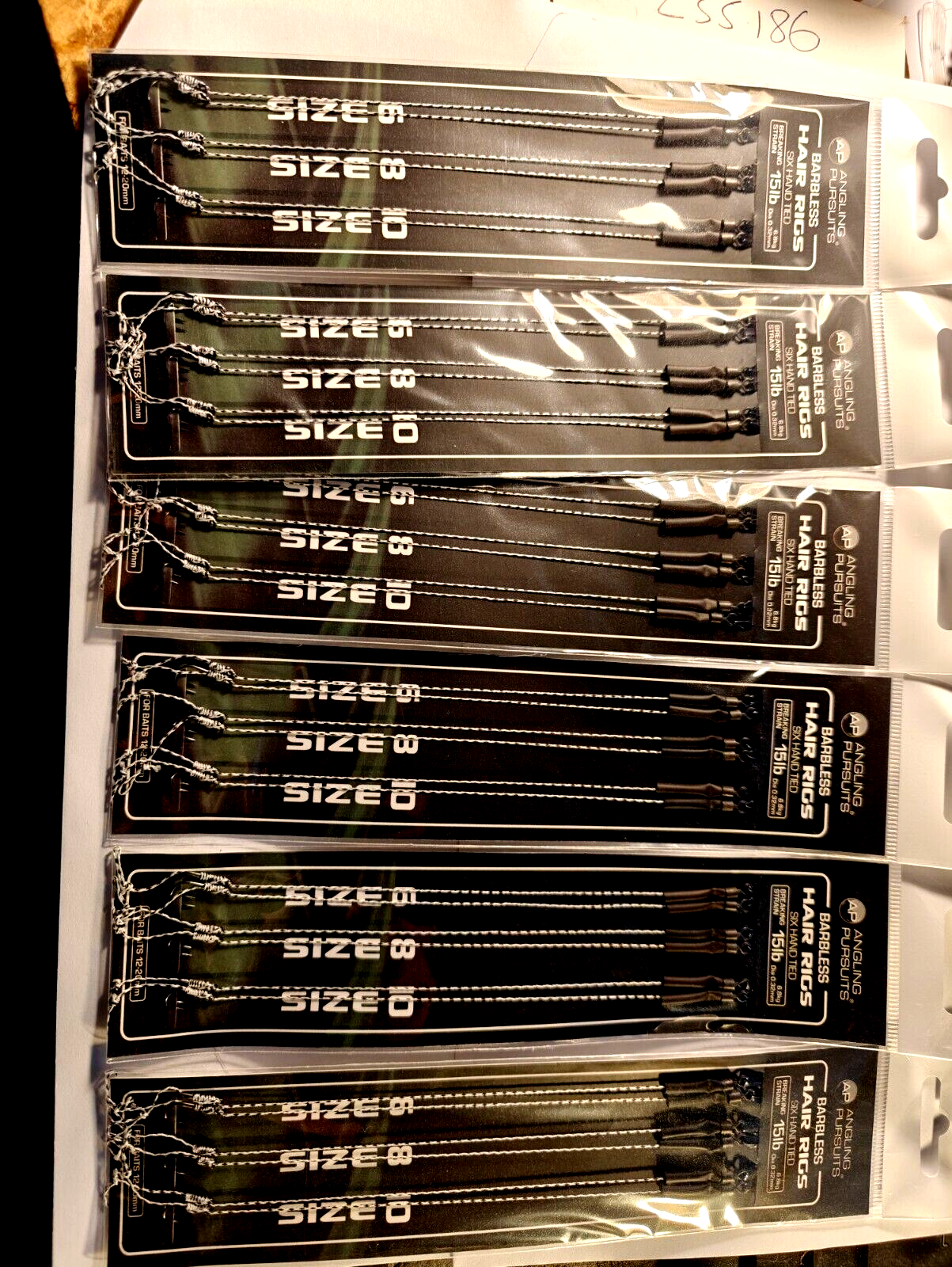 36 AP Barbless Hair Rigs 6 in a pack sizes  2x6 2x8 2x10 Tied to 15lb braid hook