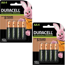 8 x AA DURACELL Rechargeable 2500 mAh NI-MH Batteries 2500mAh HIGH CAPACITY 2.86 per battery