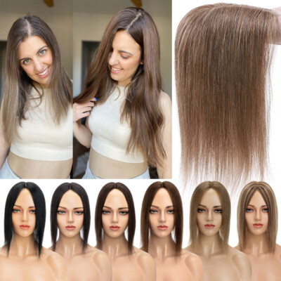 Women Topper 100% Human Hair Top Toupee Piece Clip in REMY Hairpiece Thin Hair