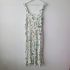 Loft womens Floral Button Ruffle Midi Dress size 14 button front tie wasit