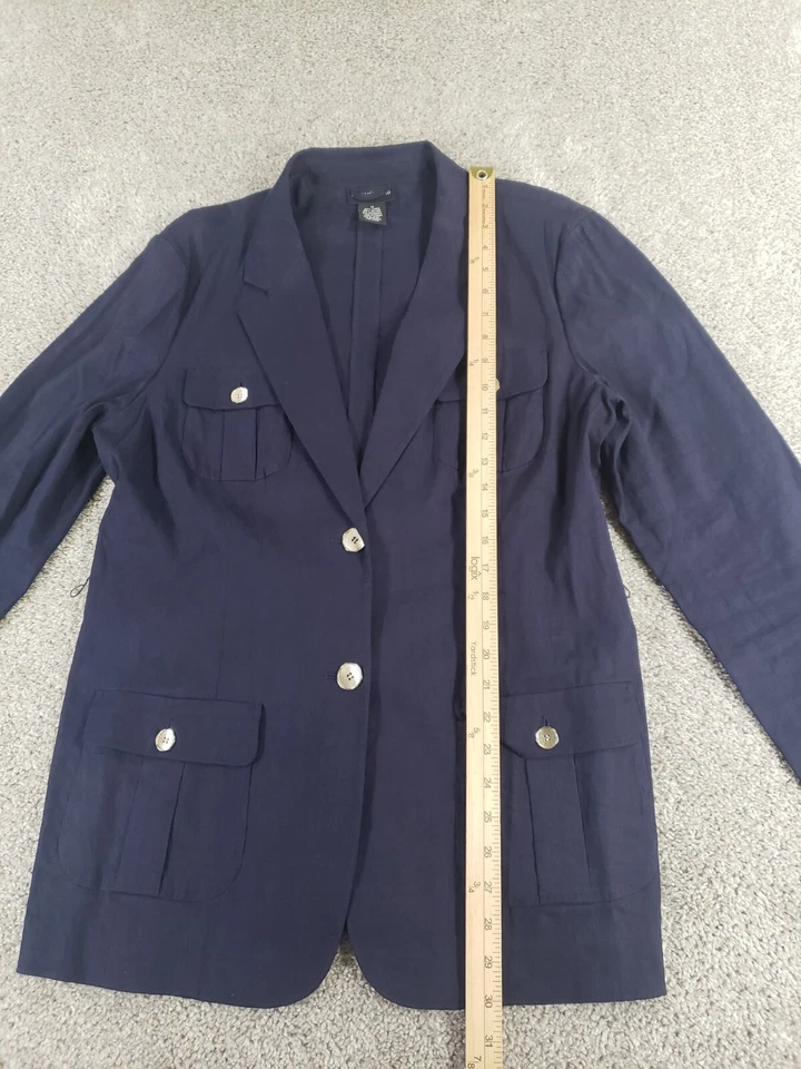 Sutton Studio Women's Linen Blazer Jacket Navy Blue Size 16 - Image 4 of 4