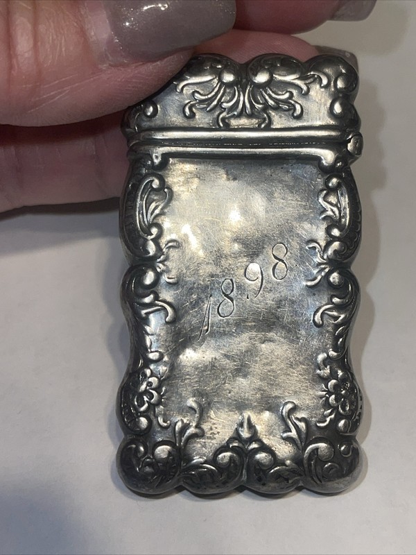 Antique 1898 Engraved Sterling Silver Victorian Match Case Safe