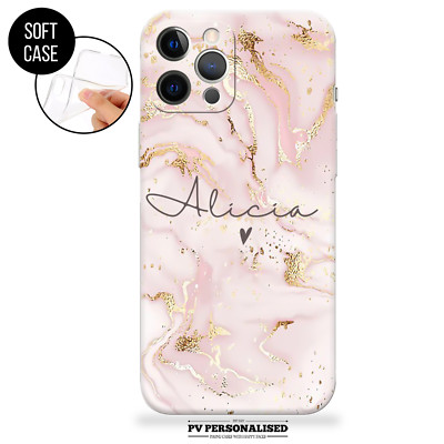 Personalisierte Handyhülle Marmor Name Silikon Cover für iPhone 12 11 14 15 13 16