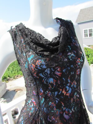 NEW S PYRAMID COLLECTION top black lace handkerchief hem skater dress REVERSIBLE