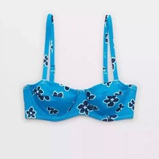 Aerie Unlined Underwire Bikini Top in Blue Florals Size 34D NWOT