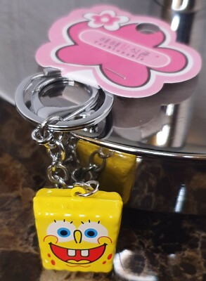 Animierter 3D Metall Spongebob Schwammkopf Schlüsselanhänger mit Glocke UK-Verkäufer kostenloser Versand