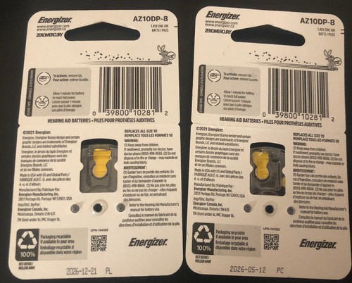 Energizer Hearing Aid Batteries Size 10, Yellow Tab, (2) 8 Packs Exp. 2026 New - Picture 2 of 14