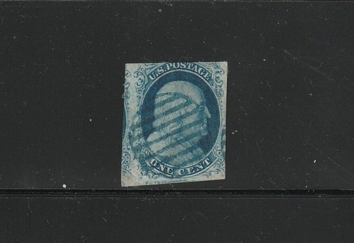 US 1852 1c Franklin #9 Type IV Imperforate F-VFblue grid cancel