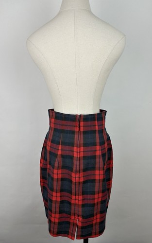 Vintage 90s Tartan Plaid Skirt S / 26" High Waist Red Charcoal Gray Preppy Punk - Picture 5 of 12