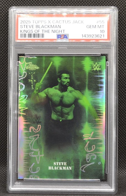 2025 TOPPS CHROME WWE x CACTUS JACK KINGS OF THE NIGHT #55 STEVE BLACKMAN PSA 10