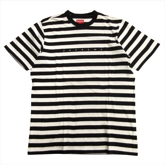 T shirt 18Ss Supreme Bar Stripe coupe et couture bordure logo brodé L Bla AB680