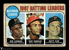 1968 Topps #1 Batting Leaders Bob Clemente / Tony Gonzalez / Matty Alou Card VG