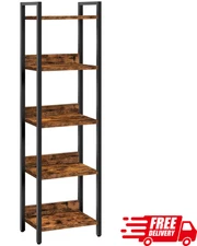 5 Tier Bookshelf Standing Storage Shelf Organizer for Small Spaces Rustic Brown
