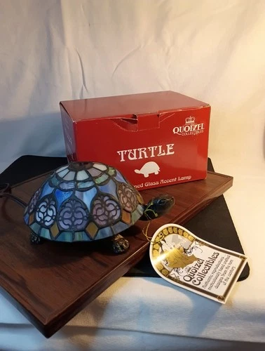 Vintage Quoizel Turtle Stained Glass Accent Lamp HandMade Tiffany Style Decor