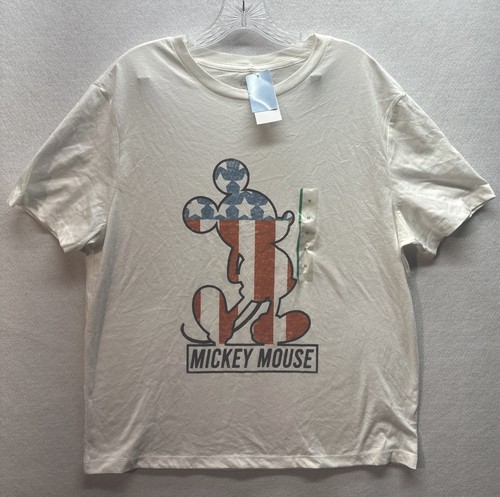 Damen-T-Shirt Mickey Mouse amerikanische Flagge Motiv Kurzarm Grafik weiß M - Bild 1 von 7