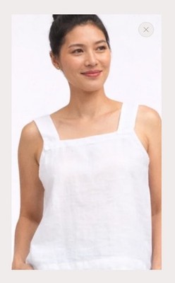 Cut Loose Linen Square Neck Lagenlook Shell Tank Top White Size S Made In USA