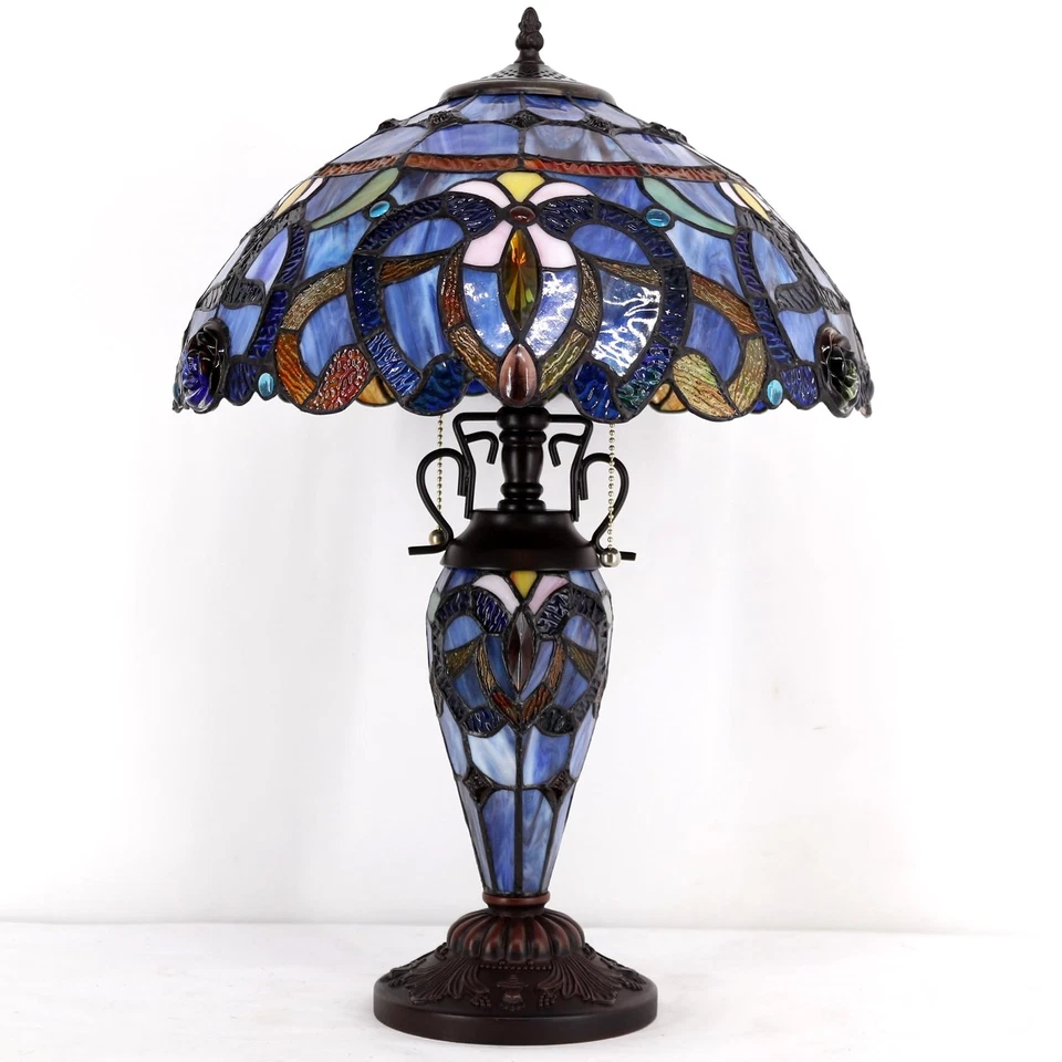 Lámpara de mesa estilo Tiffany azul púrpura nublado vitral madre-hija Vas... Foto 3 de 4