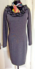 LOVELY LATTE JERSEY DRESS ~ MADE in ITALY KNEE LENGTH SLIP ON FITTED UK 14