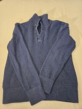 Banana Republic 1/4 Button Pullover Sweater Cotton Blend Navy Blue Mens Size L
