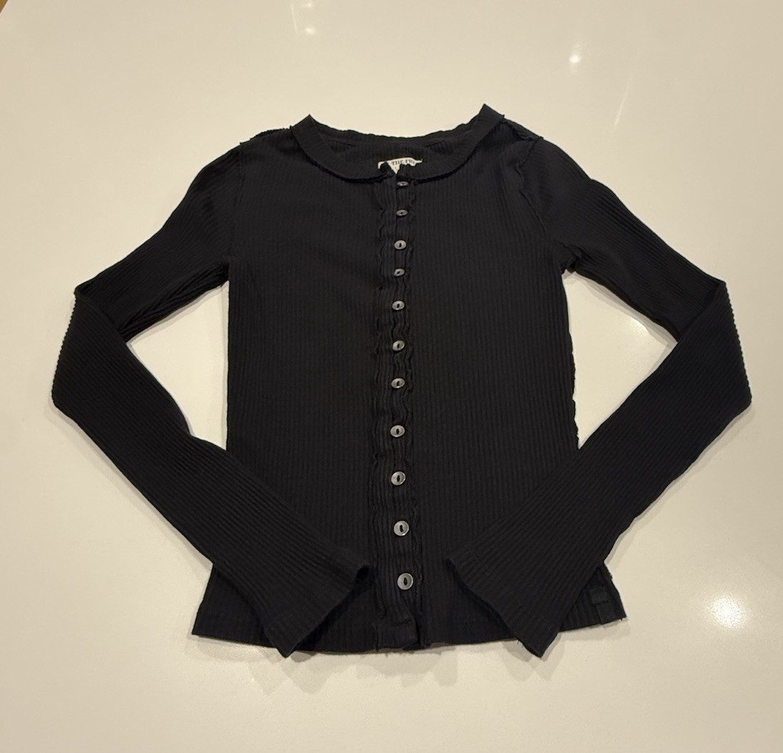 Free People We The Free Ribbed Button Front Cardigan Top Black Stretch Size S