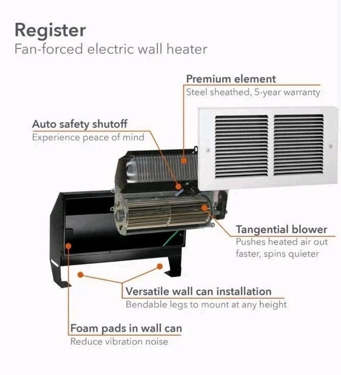 Cadet RM202 • PN 00425 • 240V / 2000W • In Wall Heater • No Thermostat • New! - Image 4 of 4