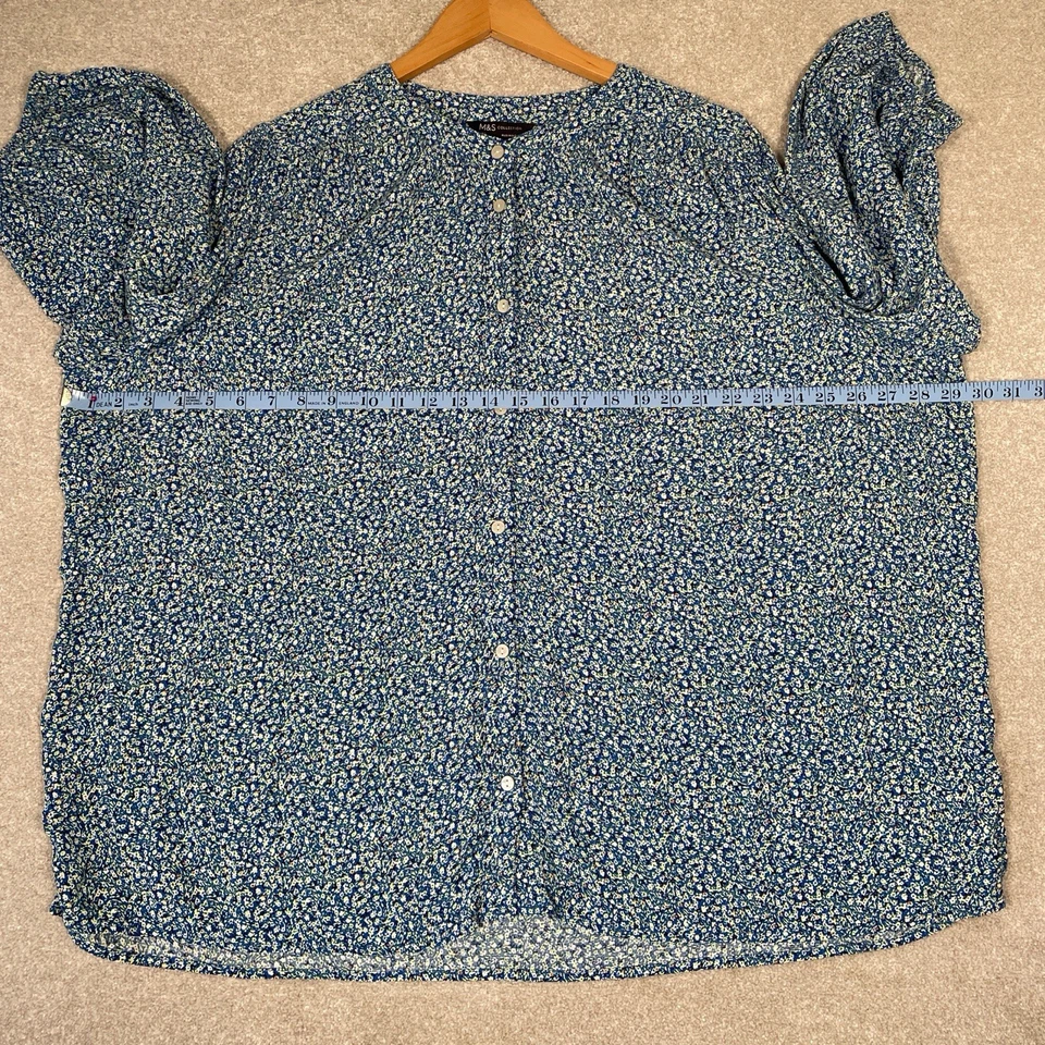 M&S Collection 3/4 Sleeve Blouse Blue Ditsy Floral Women’s Size Uk22 Floaty - Image 3 of 4
