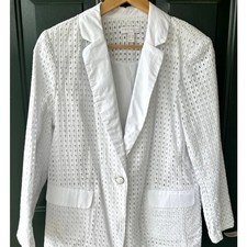 Susan Graver Sz MPure Cotton Lace Single Button Blazer Fully Lined Summer Office