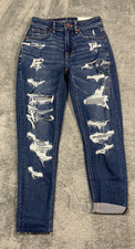 NWT American Eagle Mom Jean Women's Size 0 Distressed Stretch Denim Jeans