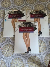 3 pair Silk Reflections Control Top Pantyhose Size EF Little Color & Jet Black
