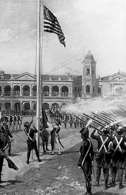 Soldiers in Place d'Armes in New Orleans raise an American flag fi- Old Photo