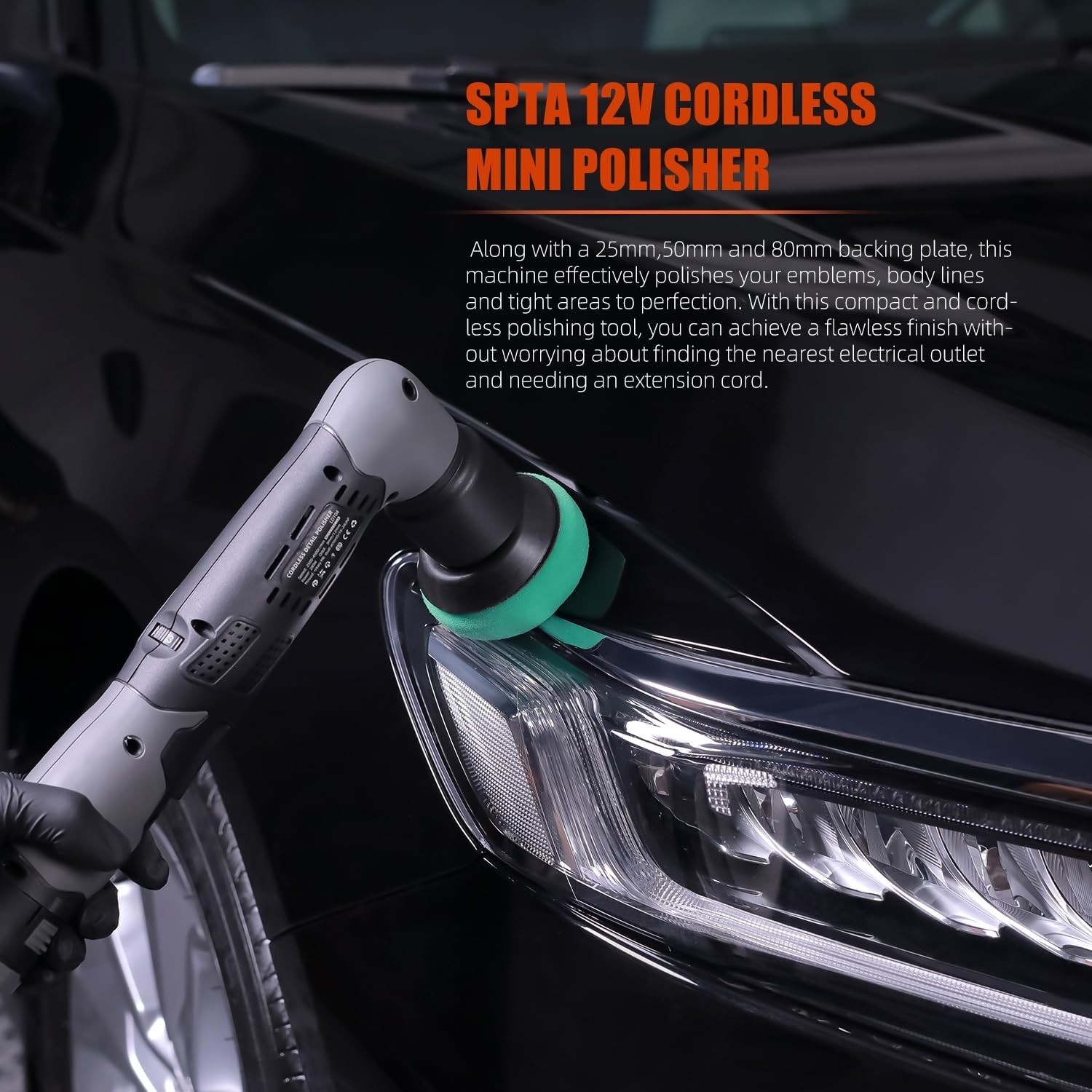 SPTA Cordless Mini RO/DA Polisher Scratches Killer 2x 12V Battery for Polishing