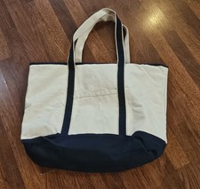Borsa da barca in cotone blu navy avorio con coulisse stile grande made India vendita immobiliare Thrift