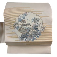 JAPANESE NAGOYA OBI BEIGE PURE SILK BB0239