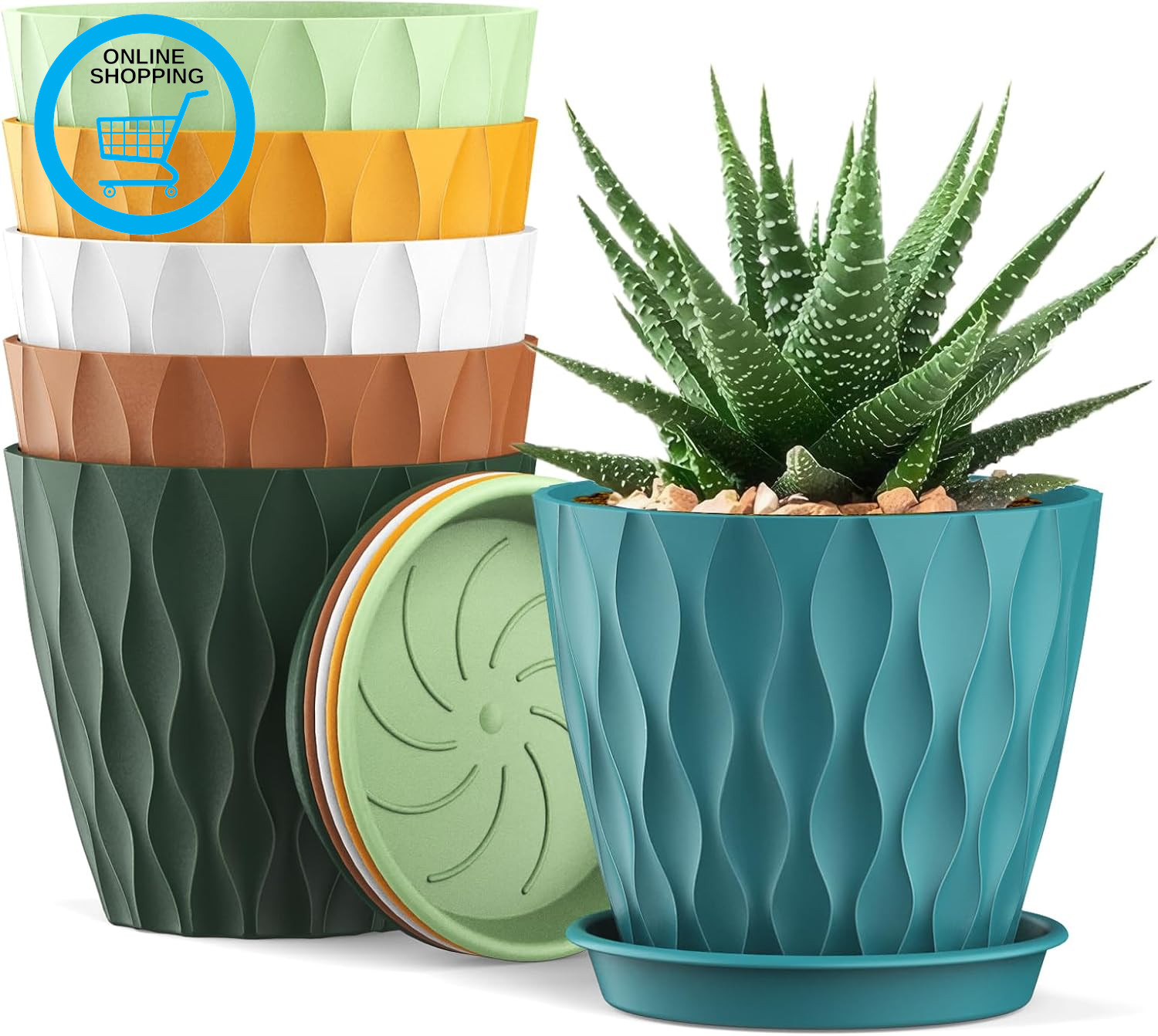 10Cm Plant Pots, 6 Pack Plastic Flower Pots with Drainage Holes and Saucers, Ind