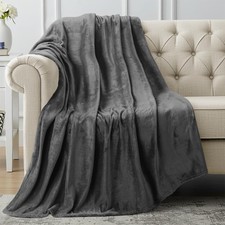 Cozy Grey Fleece Throw Blanket 300GSM Soft Microfiber for Couch  Bed 50x60"