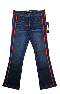 Veronica Beard Carolyn Boot Cut Jeans Dark Blue Fray Fabric Stripe Womens Size 4