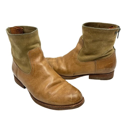 Frye 8 Jamie Light Tan Distressed Leather Back Zip Western Ankle Boots Booties