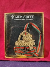 Vintage Kirk Stieff Pewter Cat Ribbon Christmas Ornament