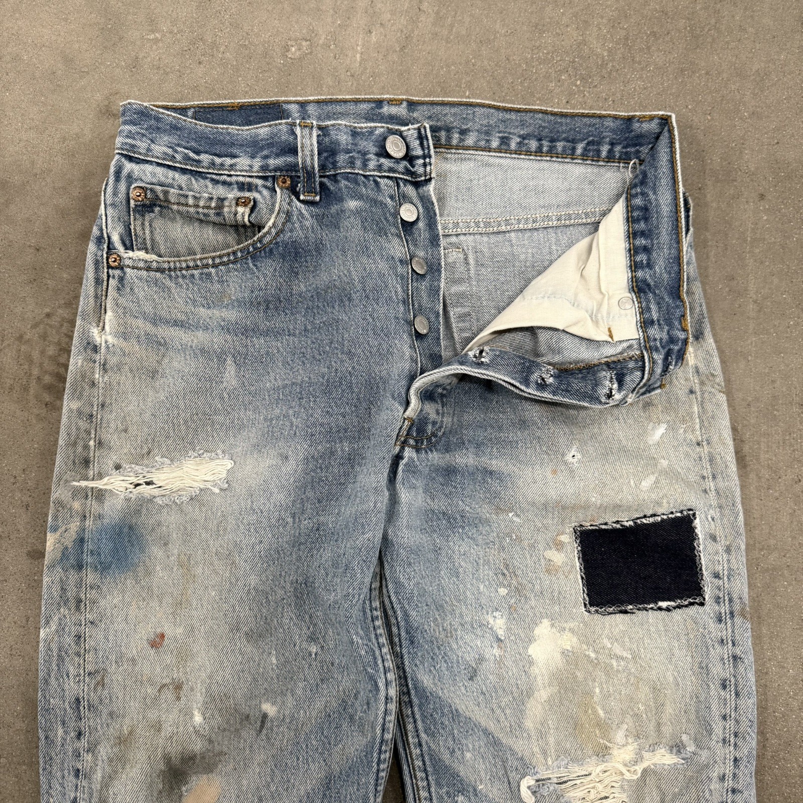 Vintage 90s Levi’s 501xx Patchwork Distressed Den… - image 3
