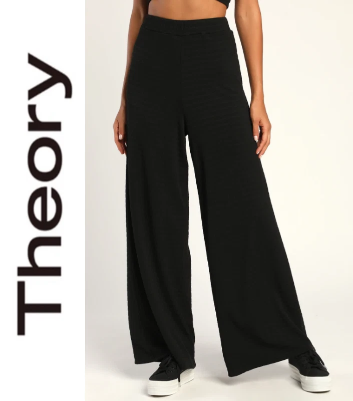 THEORY 宽腿 100% 纯柔软羊绒针织裤 28 英寸内缝黑色 尺寸 M $395