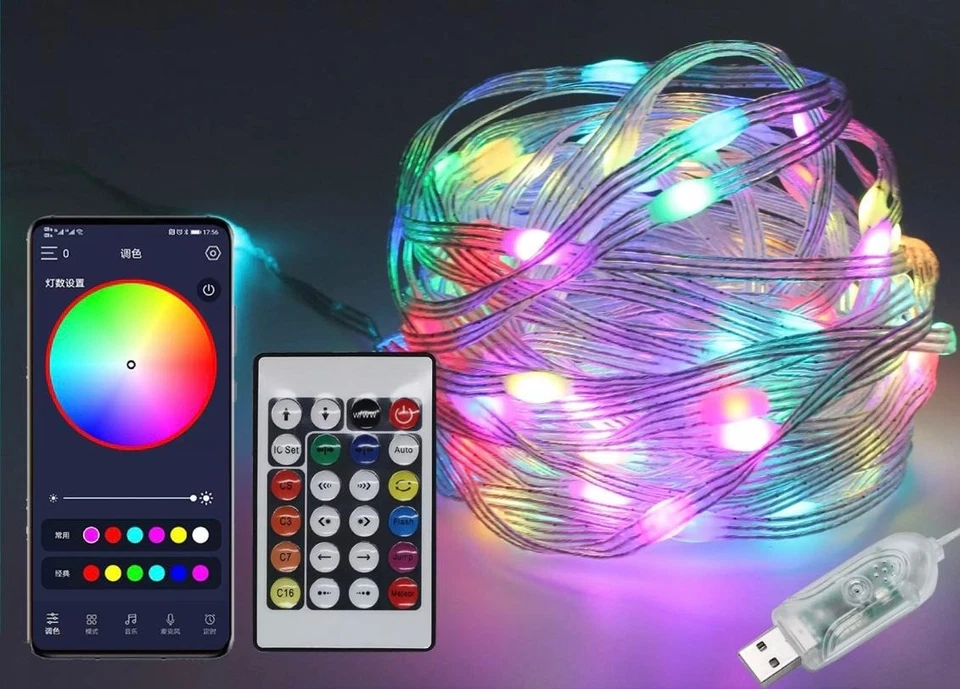 Striscia Led RGB Bluetooth Luci Smart Albero di Natale APP Telecomando 10Mt - Immagine 4 di 4