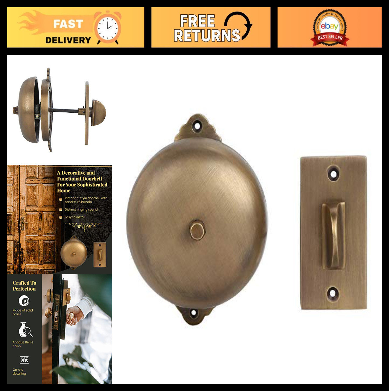 Vintage Victorian Twist Antique Mechanical Doorbell - Solid 