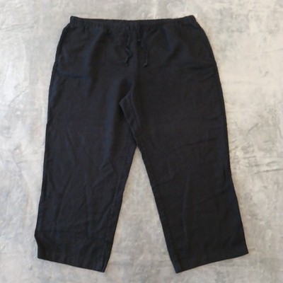 Orvis Cropped Pants Womens XLP Petite Black Drawstring Wide Leg Linen 