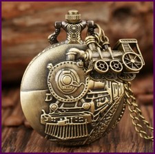 Vintage Steampunk Train Quartz Pocket Watch Pendant