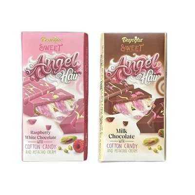 ANGEL HAIR Raspberry White OR Milk Chocolate Cotton Candy & Pistachio Cream 170g