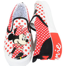 Disney Big Girl Size 2 Minnie Mouse Slip-On Shoes Sneakers Disneyland Polka Dot