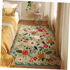Bedroom Rug 3x5 Rug Washable Area Rug Non Slip Low Pile Boho Floral Small