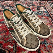 X GUC Tenis Gucci 1977 Zapatilla Beige GG Supreme Lona Web Rayas Reino Unido 11 EE. UU. 11,5