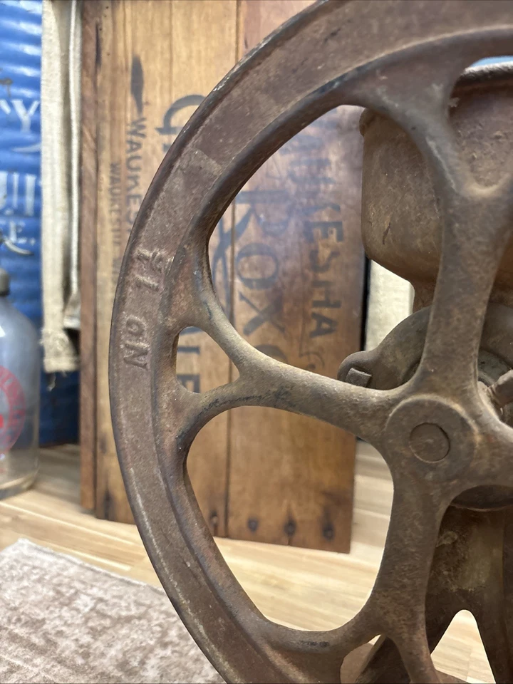 Antique 1 1/2 Cast Iron Coffee Grinder Hand Crank Corn Grain Farm Mill 12” Wheel - Image 2 of 4