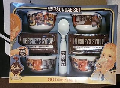 HERSHEY S SYRUP Sundae Set -4 Bowls, Ice Cream Scoop & packets 2004 Collector s